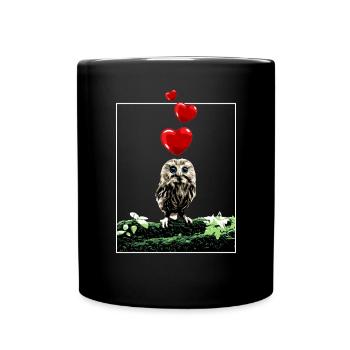 Hibou mignon aux cœurs vintage - Mug uni - noir - Devant