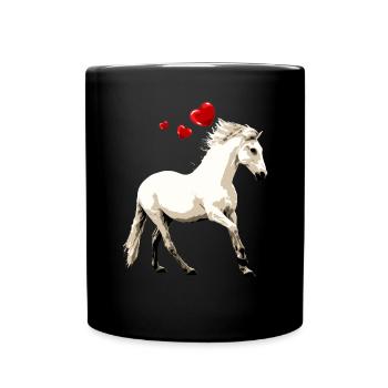White Horse with Hearts Horse Motif Vintage - Full Colour Mug - black - Front