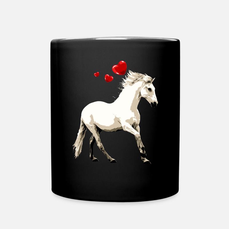Weißes Pferd mit Herzen Pferdemotiv Vintage - Tasse einfarbig - Schwarz
