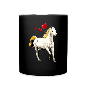 White Horse Blond with Hearts Horse Motif Vintage - Full Colour Mug - black - Front