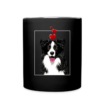 Border Collie Dog with Hearts and Tongue Vintage - Full Colour Mug - black - Front