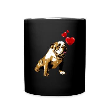 Bulldog avec Hearts Vintage Style Retro Dog - Mug uni - noir - Devant