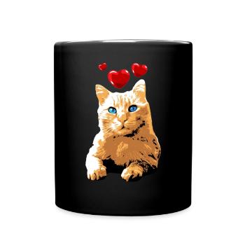 Orange Cat Blue Eyes Heart Vintage Cat Design - Full Colour Mug - black - Front