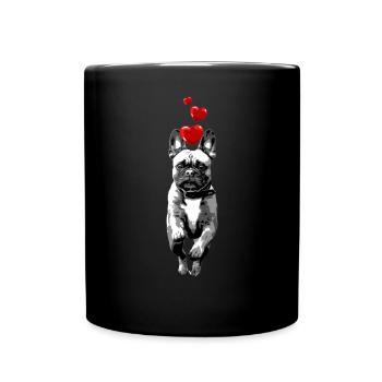 French Bulldog Vintage with heart puppy Frenchie - Full Colour Mug - black - Front