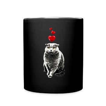 British Shorthair Cat Heart Vintage Cat Motif - Full Colour Mug - black - Front