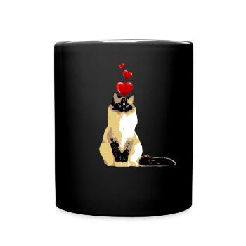 Birman cat vintage with heart cat motif - Full Colour Mug - black - Front