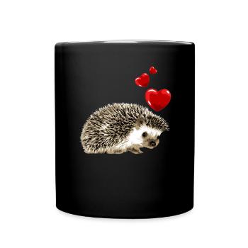 Süßer Igel mit Herzen Vintage - Tasse einfarbig - Schwarz - Vorne