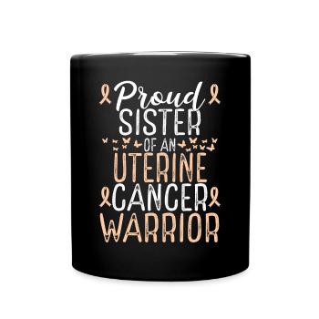 Uterine Cancer Awareness Movement Sister Ribbon - Full Colour Mug - black - Front