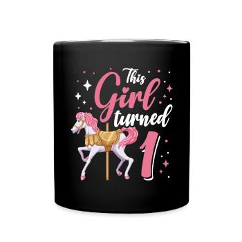 Karussell-geburtstagsfeier Dieses Mädchen Wurde 1 - Tasse einfarbig - Schwarz - Vorne