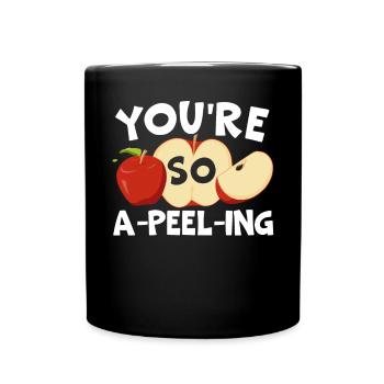 Du bist so ein schälender Obstliebhaber beim Apfelpflücken - Tasse einfarbig - Schwarz - Vorne