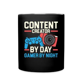 Content Creator von Day Gamer von Night Influencer - Tasse einfarbig - Schwarz - Vorne