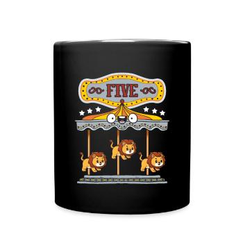 Carousel Birthday Party Lion Dieser Junge Wurde 5 - Tasse einfarbig - Schwarz - Vorne