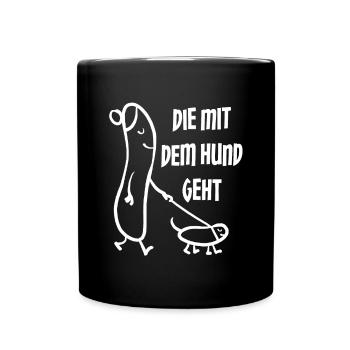 Gassi gehen - Hundefreund Hundebesitzerin Cartoon - Tasse einfarbig - Schwarz - Vorne
