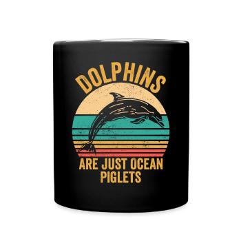 Lustige Delphine sind nur Ozeanschweinchen Retro - Tasse einfarbig - Schwarz - Vorne