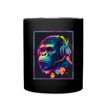 Affe Polygon Headset Headphones Gamer Geometrisch - Tasse einfarbig - Schwarz - Vorne