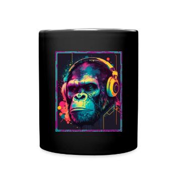 Affe Polygon Headset Headphones Gamer Geometrisch - Tasse einfarbig - Schwarz - Vorne