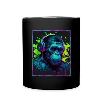 Affe Polygon Headset Headphones Gamer Geometrisch - Tasse einfarbig - Schwarz - Vorne
