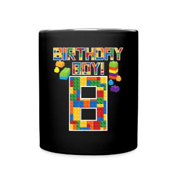 Süßes Geschenk zum 8. Geburtstag 8 Jahre altes Blockgebäude - Tasse einfarbig - Schwarz - Vorne