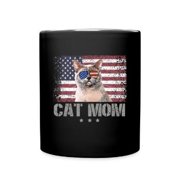 Patriotic Cats Mom With Sunglasses USA American Fl - Full Colour Mug - black - Front