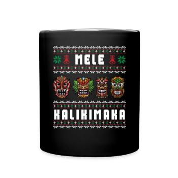 Mele Kalikimaka Hawaii Tiki Funny Ugly Christmas - Full Colour Mug - black - Front