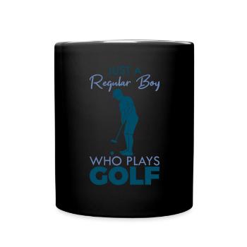 Lustiger Golfer Junge - Tasse einfarbig - Schwarz - Vorne