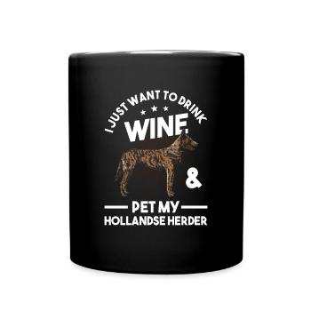 Hollandse Herder und Wein - Tasse einfarbig - Schwarz - Vorne