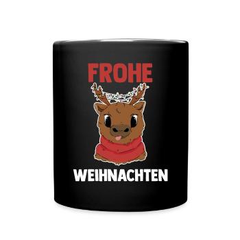 Weihnachts Rehntier Frohe Weihnachten - Tasse einfarbig - Schwarz - Vorne