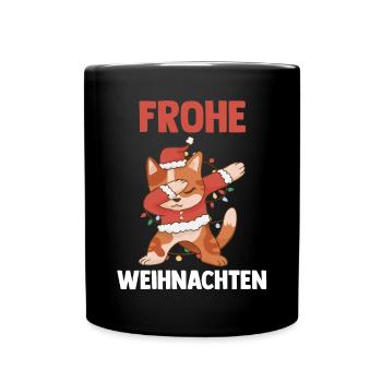 Weihnachts Hund Frohe Weihnachten - Tasse einfarbig - Schwarz - Vorne