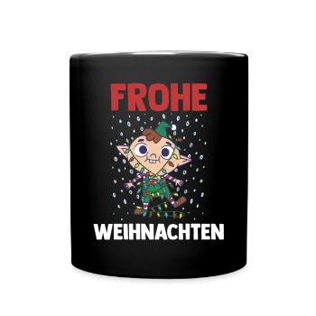 Weihnachts Elf Frohe Weihnachten - Tasse einfarbig - Schwarz - Vorne