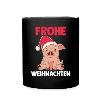 Weihnachts Schwein Frohe Weihnachten - Tasse einfarbig - Schwarz - Vorne