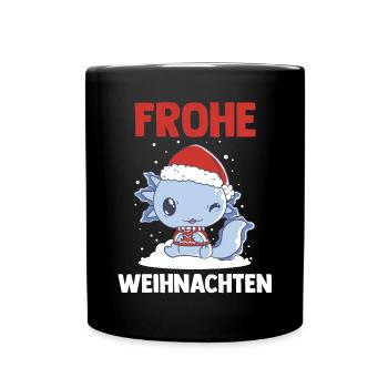 Weihnachts Axolotl Frohe Weihnachten - Tasse einfarbig - Schwarz - Vorne