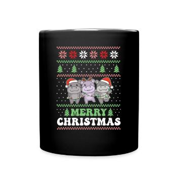 Merry Christmas retro ugly christmas Hippo - Full Colour Mug - black - Front