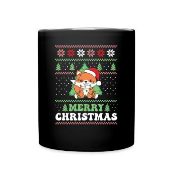 Merry Christmas retro ugly christmas fox - Full Colour Mug - black - Front