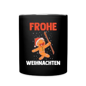 Weihnachts Lebkuchenmann Frohe Weihnachten - Tasse einfarbig - Schwarz - Vorne