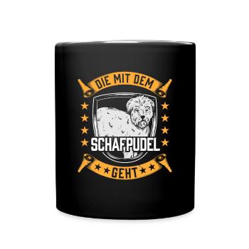 Die mit dem Schafpudel altdeutscher Hütepudel - Tasse einfarbig - Schwarz - Vorne