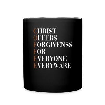 Christ offers forgiveness to everyone, everywhere - Full Colour Mug - black - Front