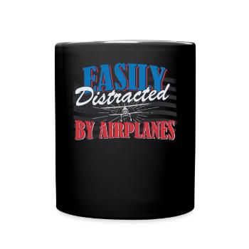 Facilement distrait par les avions Devis de pilotage - Mug uni - noir - Devant