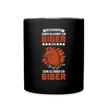 Biber Geschenk Biberdamm - Tasse einfarbig - Schwarz - Vorne