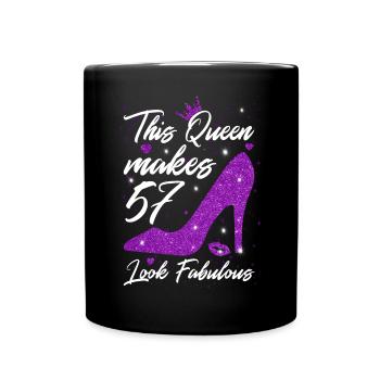 This Queen makes 57 look Fabulous 57th Birthday - Full Colour Mug - black - Front