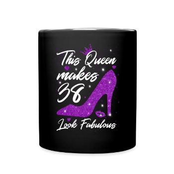 This Queen makes 38 look Fabulous 38th Birthday - Full Colour Mug - black - Front