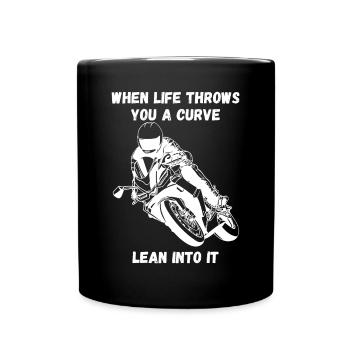 Wenn das Leben dir eine Kurve wirft lustiges Motorrad Sprichwort - Tasse einfarbig - Schwarz - Vorne