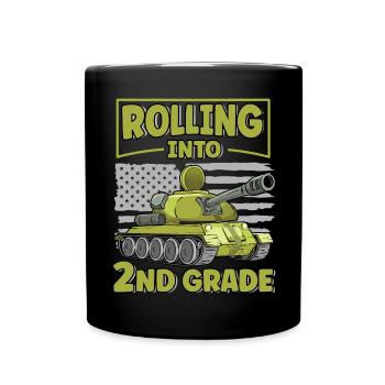 Rolling Into 2nd Grade Funny Tank USA Flag Back - Full Colour Mug - black - Front
