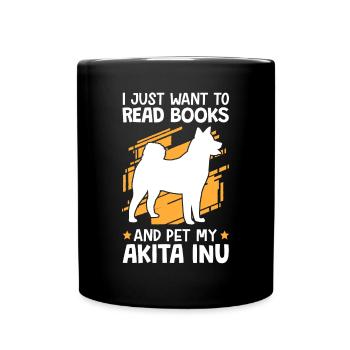 Lire des livres et caresser Akita Inu Shiba Inu - Mug uni - noir - Devant