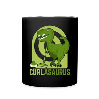 Curlasaurus Curler Sport Curling Stein Dinosaurier - Tasse einfarbig - Schwarz - Vorne