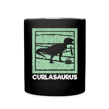 Curlasaurus Curler Sport Curling Stein Dinosaurier - Tasse einfarbig - Schwarz - Vorne