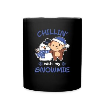 Monkey Chillin avec mon bonhomme de neige - Mug uni - noir - Devant
