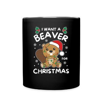 Je veux un castor pour Noël - Mug uni - noir - Devant