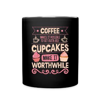 Les cupcakes en valent la peine Café et cupcake drôles - Mug uni - noir - Devant