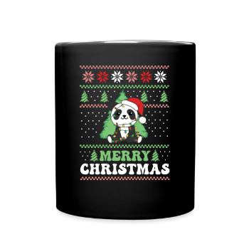 Merry Christmas retro ugly christmas Panda - Full Colour Mug - black - Front