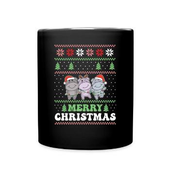 Merry Christmas retro ugly christmas Hippo - Full Colour Mug - black - Front